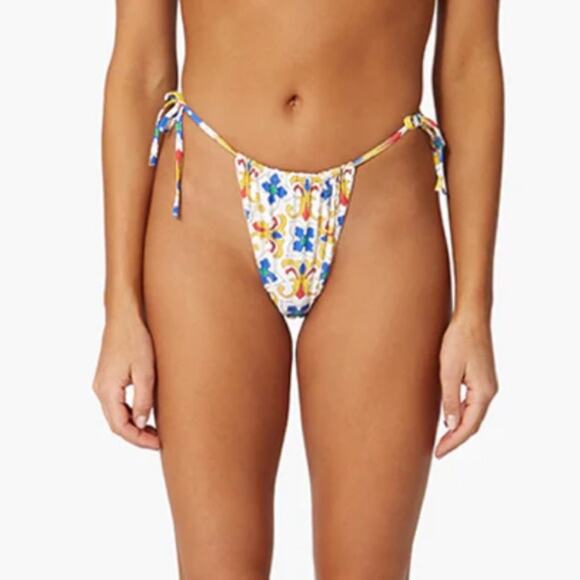 WeWoreWhat Ruched String Bottom In Pearl Tile Size L - Picture 3 of 8